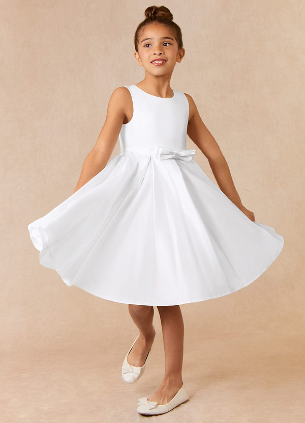 Azazie Coco Flower Girl Dresses White A-Line Bow Matte Satin Dress image1