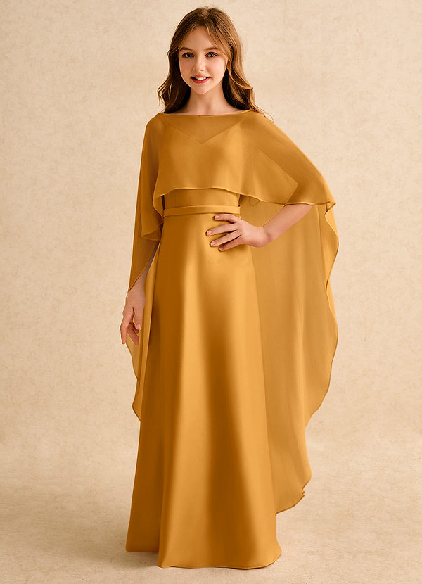 Azazie Fishie Girls Formal Blumenkinder Kleider A-Linie Matte Satin Kleid Butterscotch image1