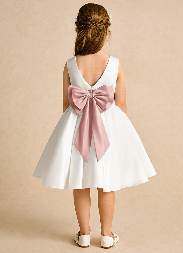 Azazie Sosie Blumenkinder Kleider A-Linie Plissee Matte Satin Kleid Elfenbein Roségold image1