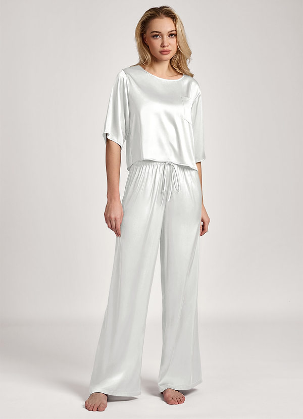 front Weiß Pyjama-Set aus Satin-T-Shirt