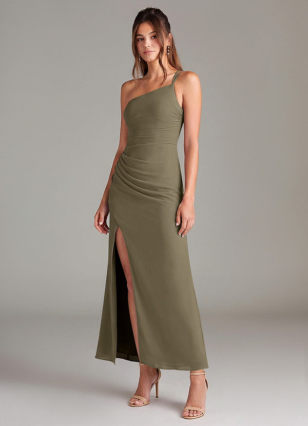 Azazie Eren Vestidos de Dama de Honor Vestido Salgueiro Verde de Chiffon de sereia com Ombro Único image1