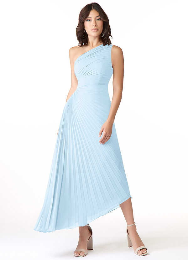 Azazie Kirra Bridesmaid Dresses Sky Blue A-Line One Shoulder Chiffon Dress image1