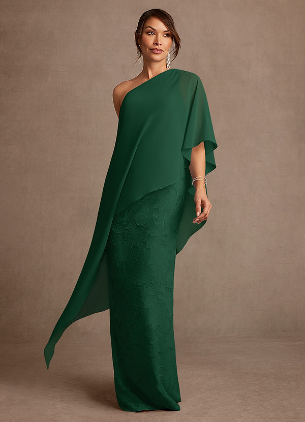 Azazie Wilma Mother of the Brides Dresses Dark Green Sheath One Shoulder Floral Burnout Dress image1