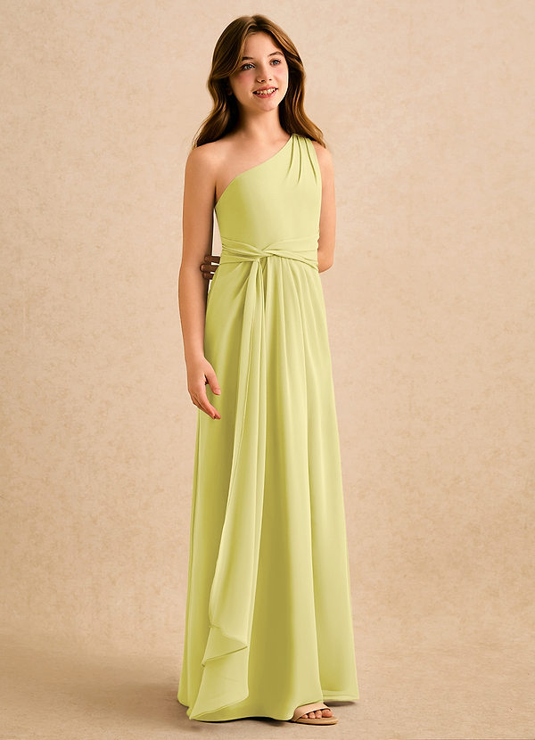 Azazie Tilda Girls Formal Bloemenmeisjes Jurken Kolom Jurk van Chiffon One-Shoulder Citroensorbet image1