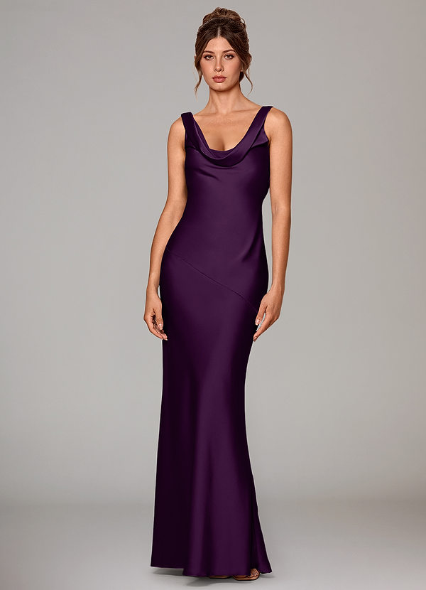 Azazie Rylina Bridesmaid Dresses Grape Mermaid Stretch Satin Dress image1