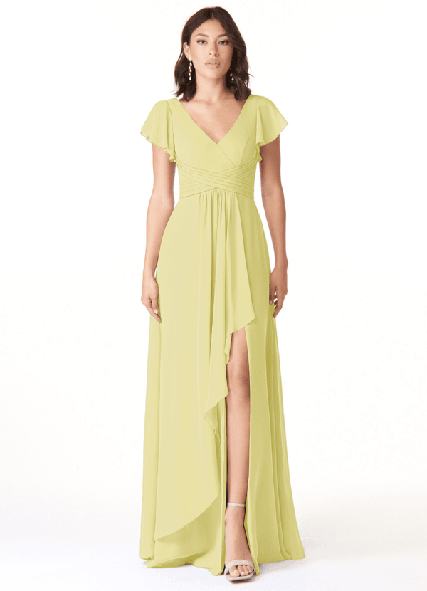 Azazie Omari Bridesmaid Dresses Lemon Sorbet A-Line Chiffon Dress image1