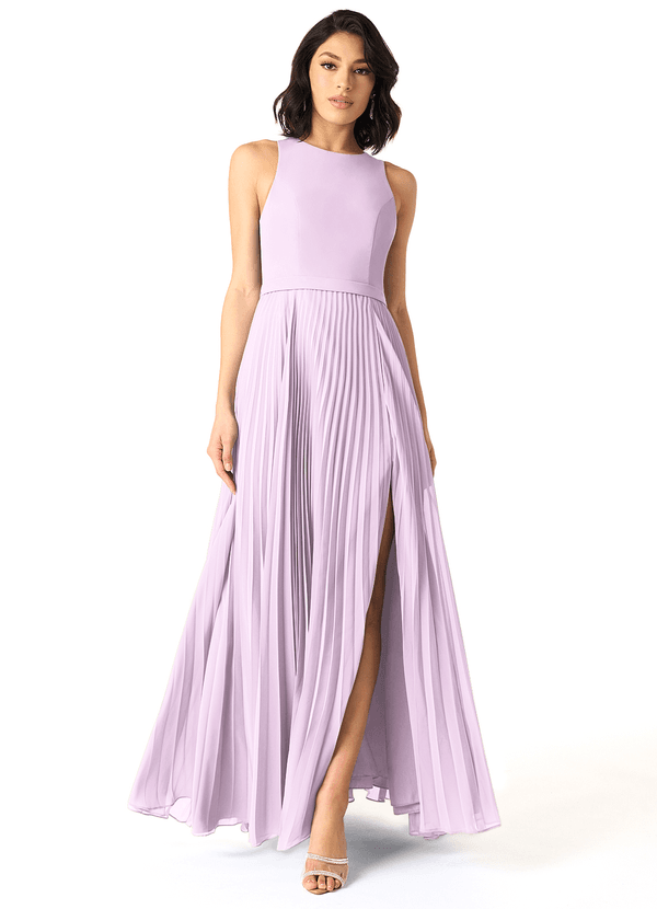Azazie Lindie Bridesmaid Dresses Frosted Lilac A-Line Scoop Pleated Chiffon Dress image1