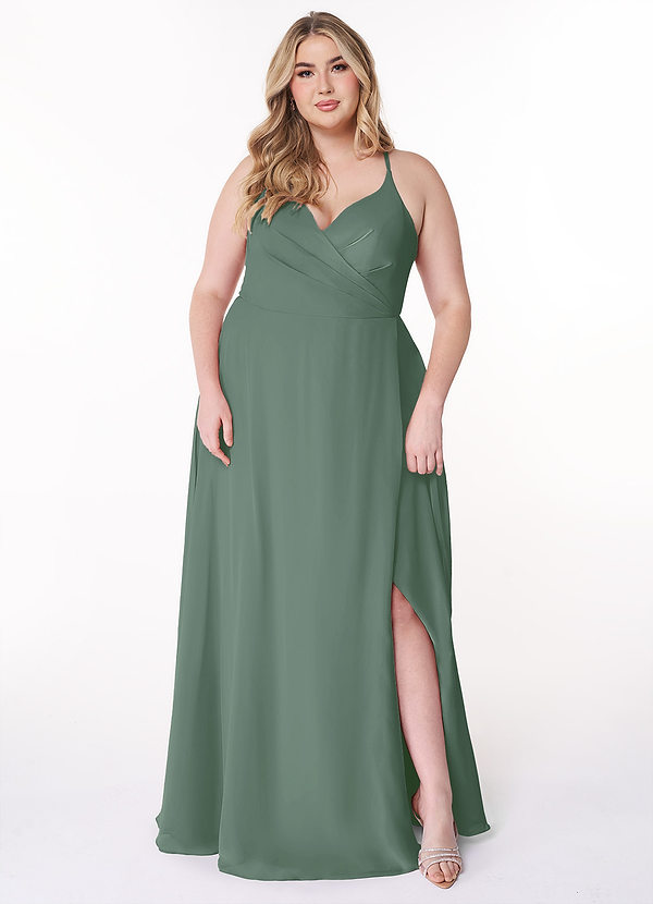 Azazie Davis Robes Demoiselle d'honneur Robe Trapèze en Mousseline de soie Col en V Eucalyptus image1