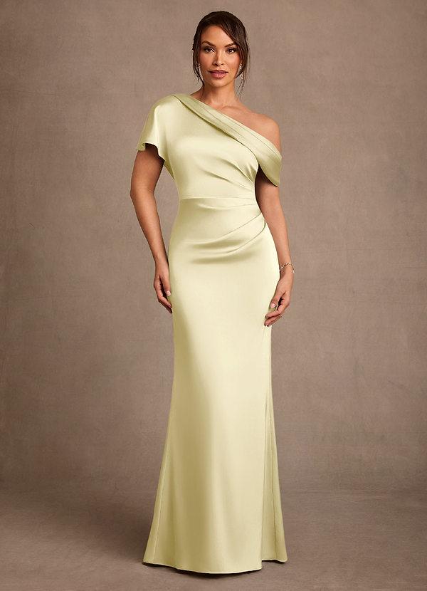 Azazie Rutha Suknie dla Matki Panny Młodej Osłona Jedno ramię Satyna elastyczna Długość podłogi Sukienka image1
