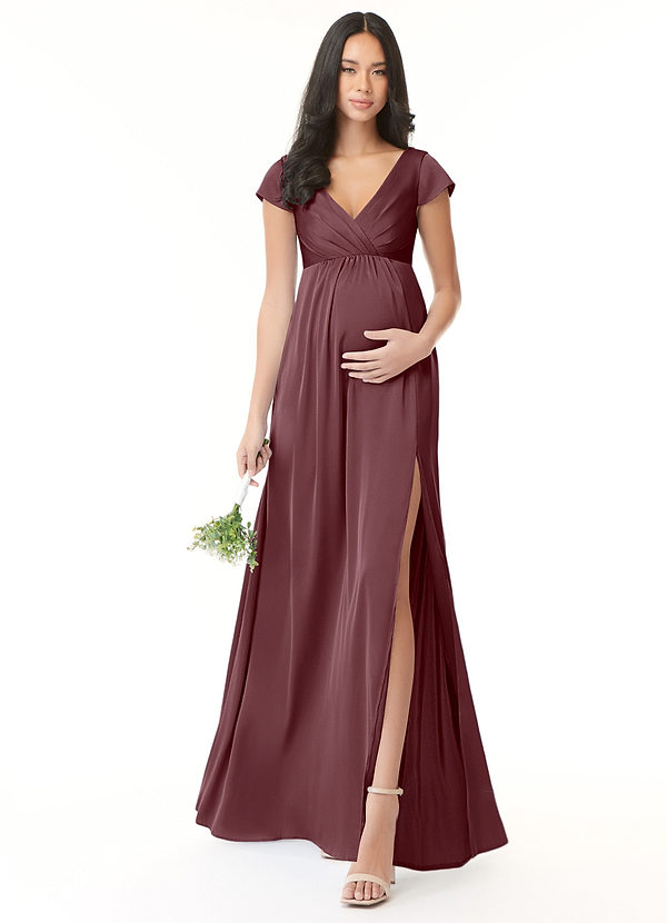 Azazie Allessia Vestidos de dama de honor de maternidad Vestido de Corte En A Plisado Hasta el suelo Satén Elástico image1