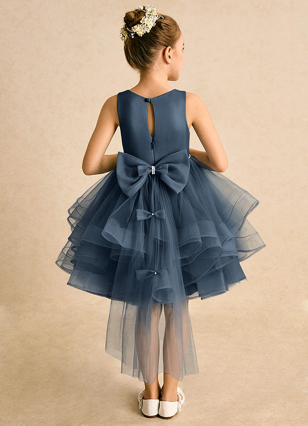 Azazie Tinie Blumenkinder Kleider Ballkleid Schleifen Tüll Kleid Neptunblau image1