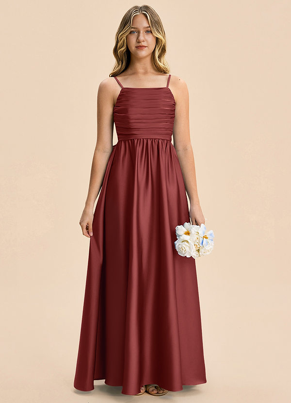Azazie Kai Junior A-Linie Plissee Stretch-Satin Kleid Terrakotta image1