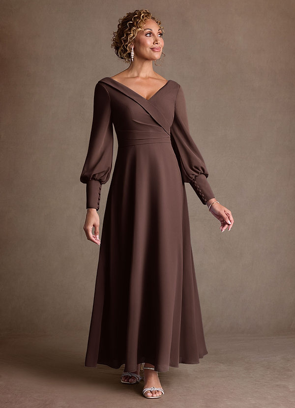 Azazie Paterson Klänningar till brudens mor Klä A-Line i Chiffong Plisserad Ganache image1