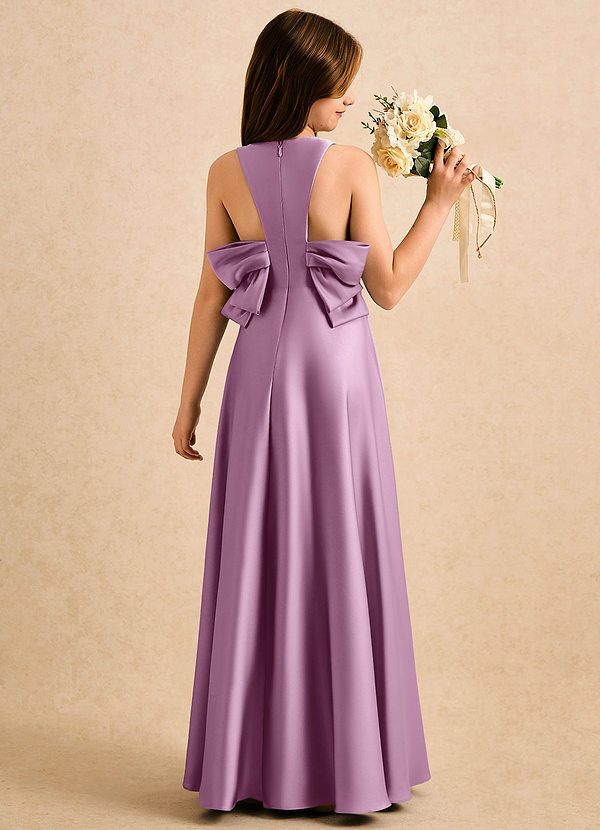 Azazie Nisha Girls Formal Sukienki dla dziewczynek sypiących kwiaty Linia A Pofałdowany Satyna elastyczna Długość podłogi Sukienka image1