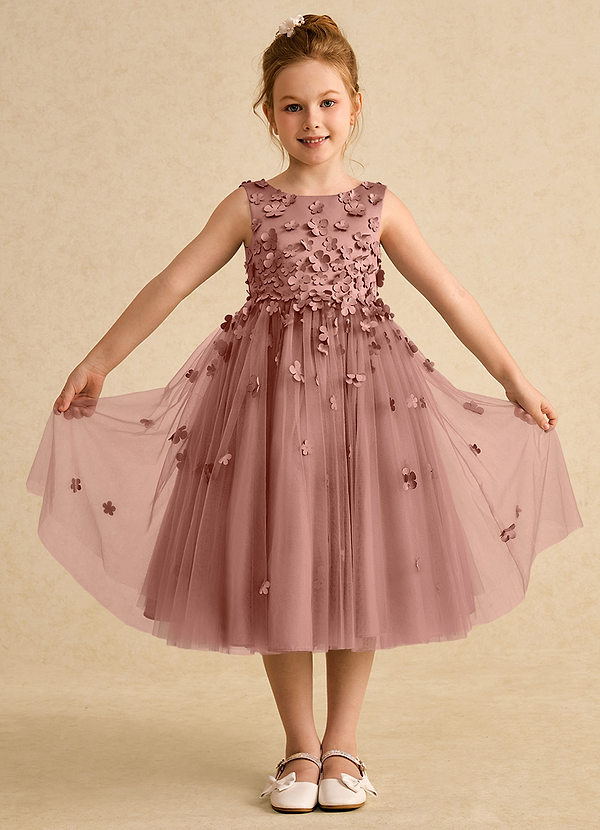 Azazie Lana Blumenkinder Kleider A-Linie ärmellos Matte Satin Kleid Zedernrose image1