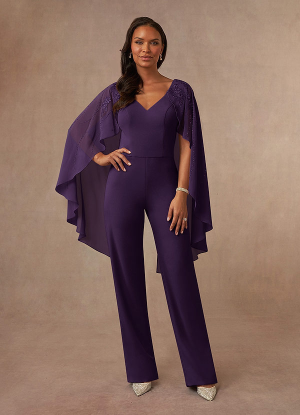 Azazie Martin Mother of the Bride Dresses Plum Jumpsuit/Pantsuit Sequins Stretch Crepe Dress image1