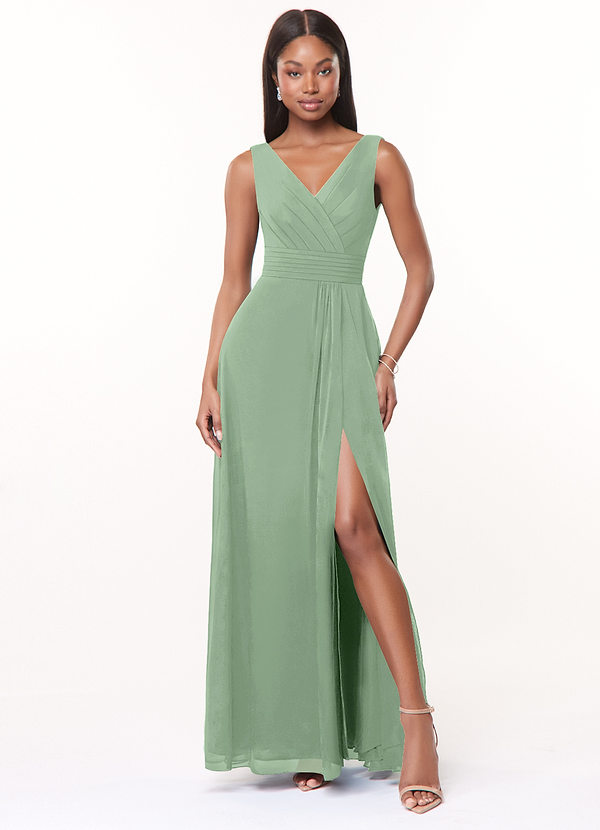Azazie Karina Bridesmaid Dresses Matcha A-Line Pleated Chiffon Dress image1
