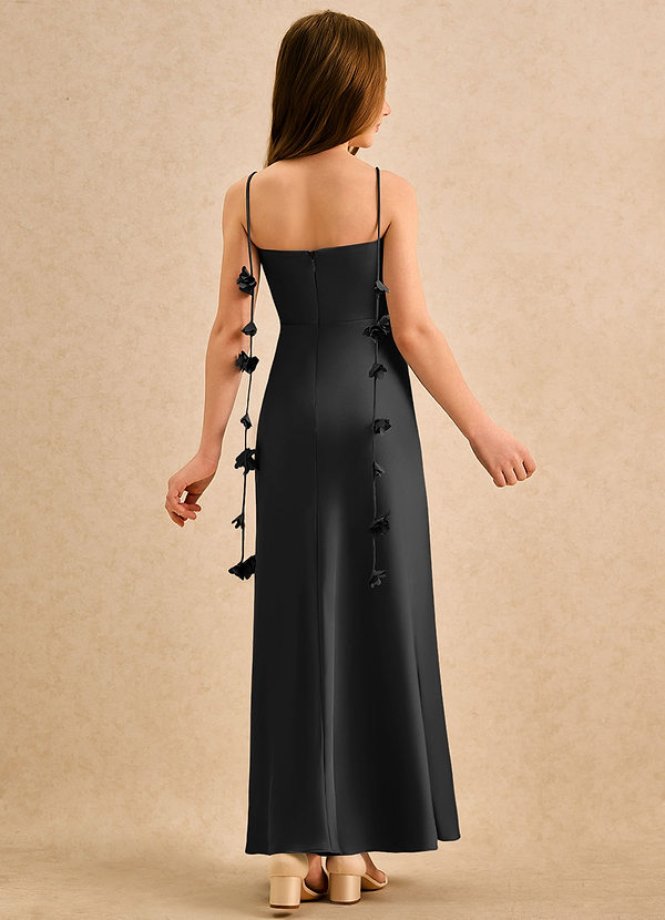 Azazie Kandi Girls Formal Vestidos de Niña de Flores Vestido de Negro de Satén Elástico de Corte en A con Escote de Corazón image1