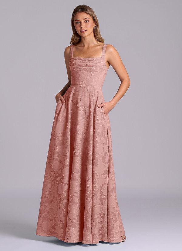 Azazie Shaude Bridesmaid Dresses Rosette A-Line Pleated Floral Burnout Dress image1