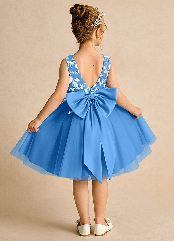 Azazie Butterfly Abiti da Ragazza di Fiori Abito A-Line in Pizzo Blue Jay image1