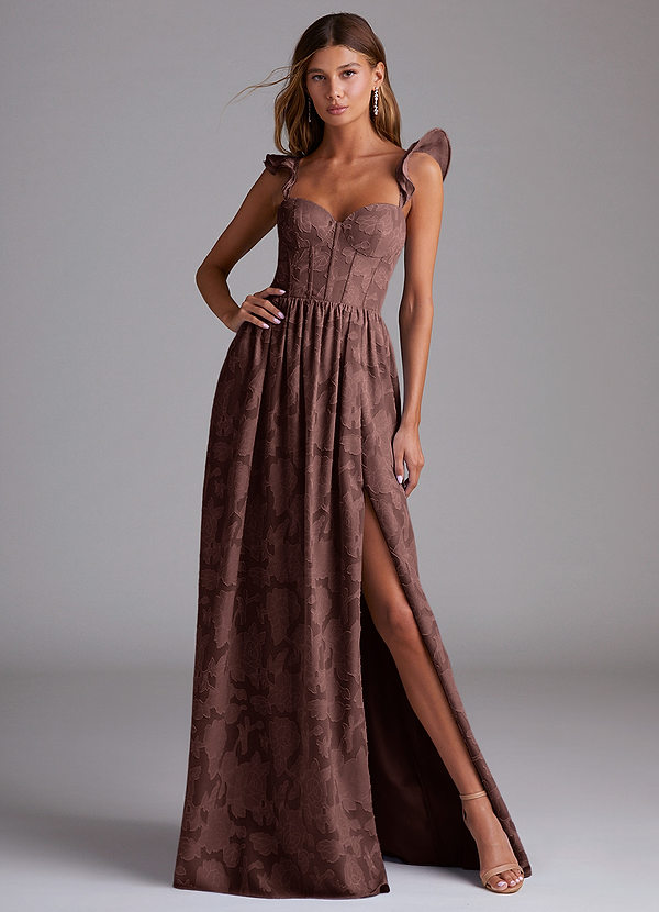 Azazie Denisse Suknie dla druhen Linia A Marszczony Kwiatowe wypalenie Do ziemi Sukienka image1