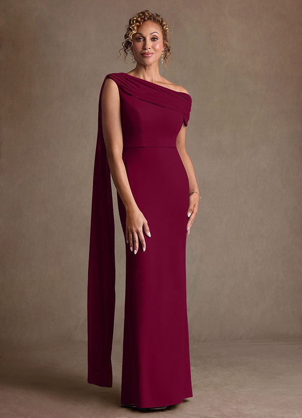 Azazie Bassi Robe Mère de la Mariée & du Marié Robe Sirène en Maille Épaule décolletée Bourgogne image1