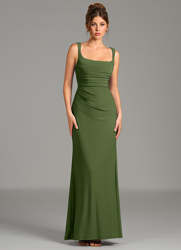Azazie Agustina Bridesmaid Dresses Olive Mermaid Corset Premium Stretch Jersey Dress image1