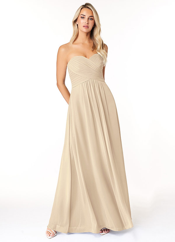 Azazie Yazmin Robes Demoiselle d'honneur Robe Trapèze Convertible en Mousseline de soie Encolure en Forme de Cœur Champagne image1