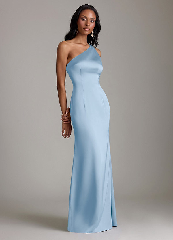 Azazie Voni Suknie dla druhen Syrena Jedno ramię Satyna elastyczna Do ziemi Sukienka image1