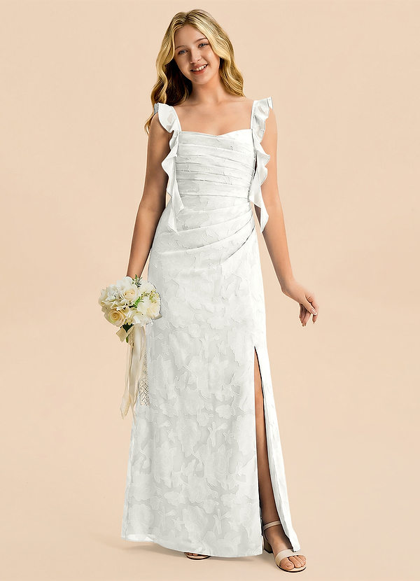Azazie Jessamine Junior Robe Sirène en Floral Burnout Décolleté en cœur Blanc image1