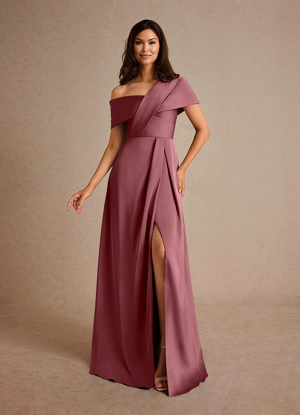 Azazie Milton Mother of the Brides Dresses Desert Rose A-Line Pleated Stretch Satin Dress image1