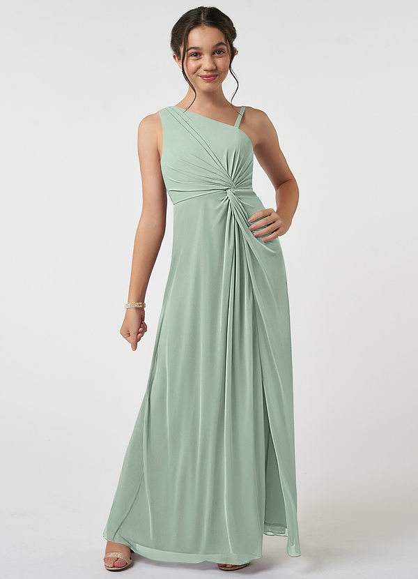 Azazie Brooke Junior Abito A-Line in Maglia Plissettato Agave image1