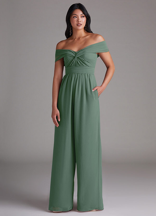 Azazie Lamara Brautjungfernkleider Wandelbar Schulterfrei Chiffon Overall/Jumpsuit Eukalyptus image1