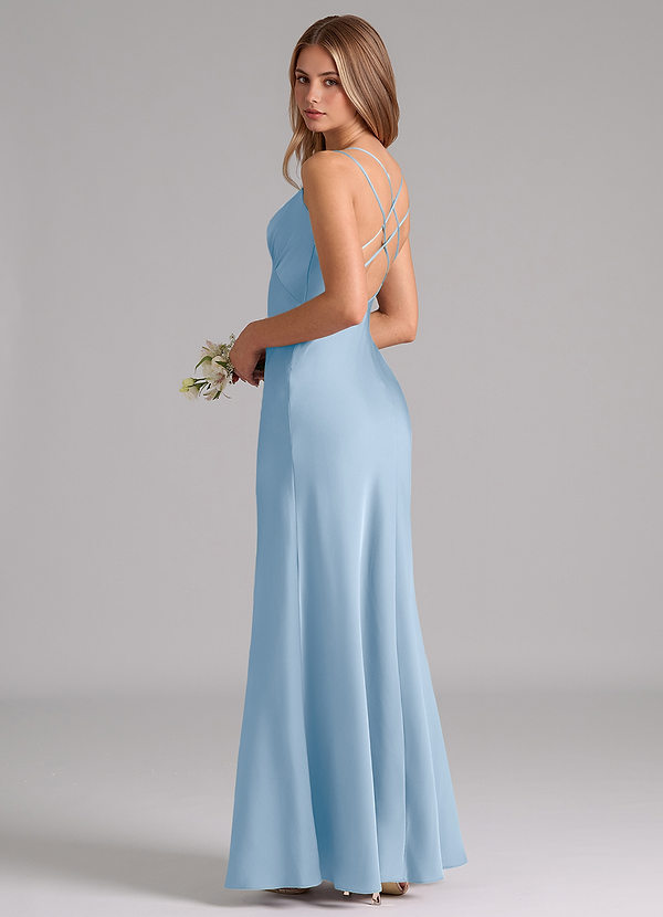 Azazie Suttona Brudtärneklänningar Klä av A-Linje i Stretch Satin Plisserad Puderblå image1