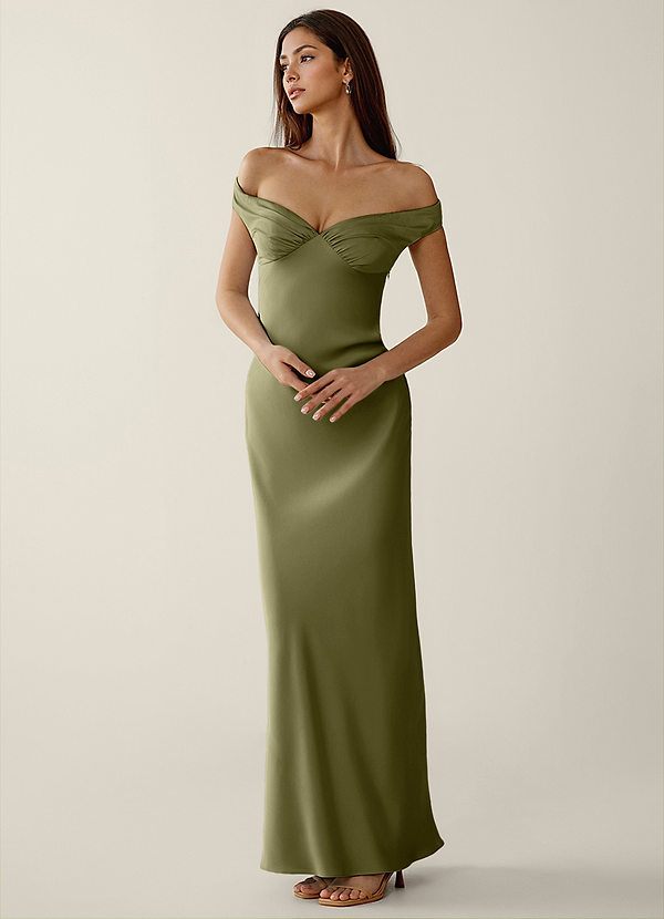 Gwendonme Agave Green Satin Crystal Linen Prom Dress image1