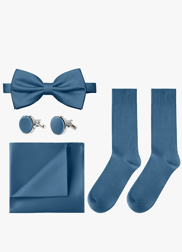front Conjunto de pajarita, pañuelo de bolsillo, gemelos y calcetines a juego