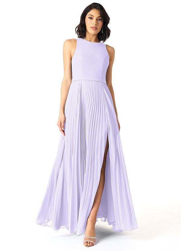 Azazie Lindie Bridesmaid Dresses Lilac A-Line Scoop Pleated Chiffon Dress image1
