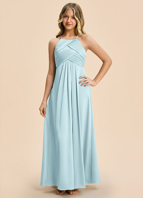 Ginny Junior Cloud Blue A-Line Pleated Stretch Satin Dress image1