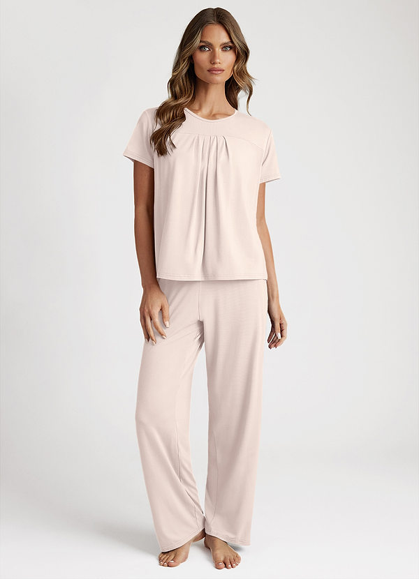 front Rumieniąc Różowy Bamboo Fiber Pleated T-Shirt and Pants Pajama Set