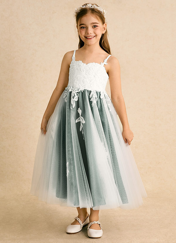 Azazie Coraline Vestidos de Niña de Flores Vestido de Marfil Esmeralda de Encaje de Corte En A image1
