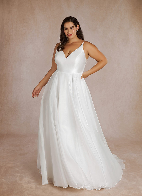 Azazie Calliana Wedding Dresses Diamond White A-Line V-Neck Mikado Dress image1