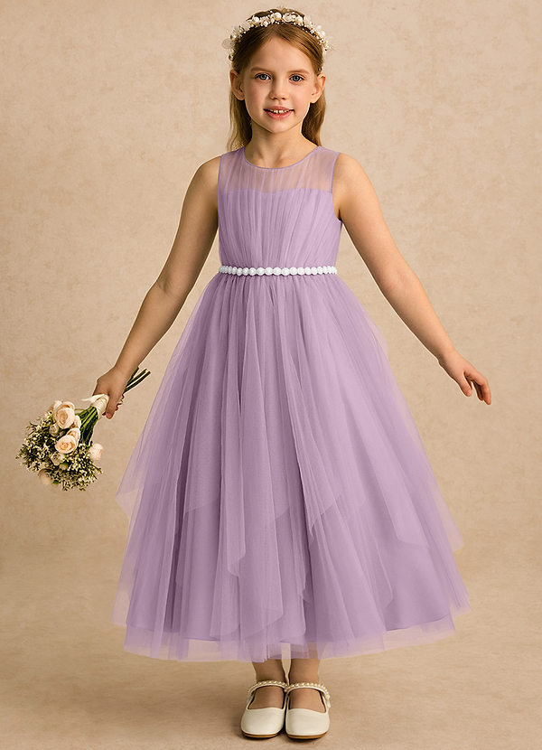 Azazie Heidi Blommflicksklänningar Klänning A-linje i Tyll Plisserad image1