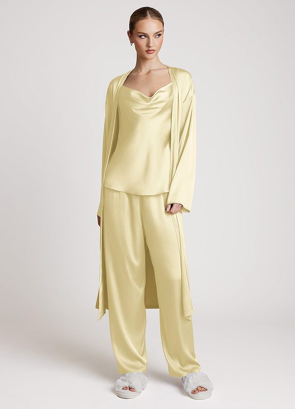 front Lemon Sorbet Satin Long Sleeves 3-Piece Loungewear Set