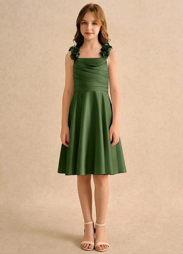 Azazie Resa Girls Formal Sukienki dla dziewczynek sypiących kwiaty Linia A Pofałdowany Matowy satynowy Długość do kolan Sukienka image1