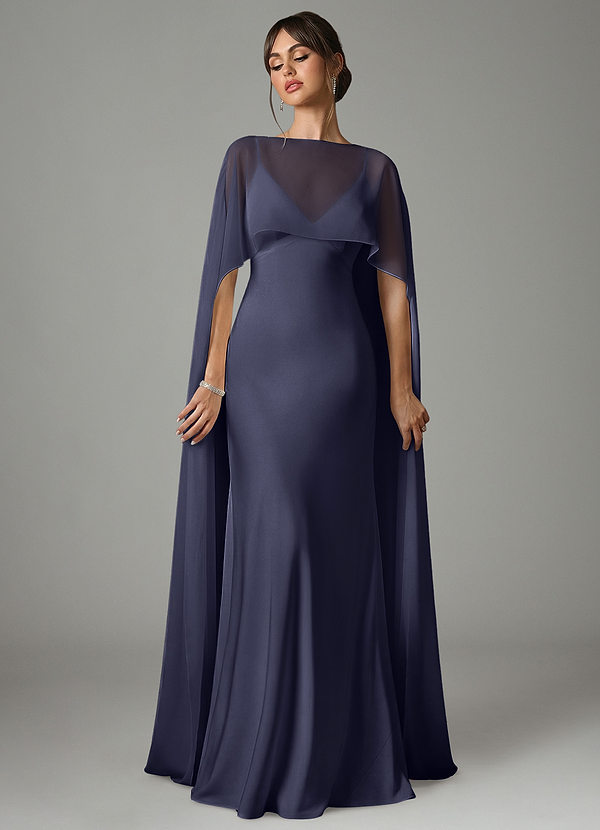 Azazie Stefania Robes de demoiselle d'honneur Robe Trapèze en Satin extensible Bleu Orageux image1