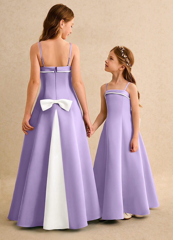 Azazie Izel Girls Formal Vestidos de Niña de Flores Vestido de Marfil Lila de Satin Mate de Corte en A con Plisado image1