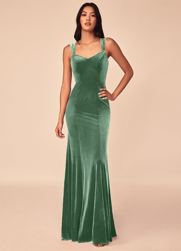Azazie Lanessa Robes Demoiselle d'honneur Robe Sirène en velours Col en V avec trou de serrure au dos Eucalyptus image1