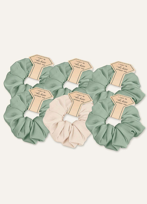 front Farblich Passendes, Sechsteiliges Scrunchie-Set Für Brautjungfern Aus Stretch-Satin In Verschiedenen Farben