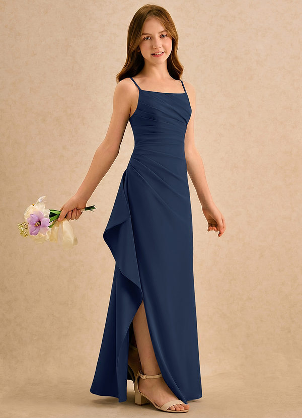 Azazie Cannoli Girls Formal Flower Girl Dresses Robe Trapèze en Mousseline de soie Plissée Bleu Marine Foncé image1
