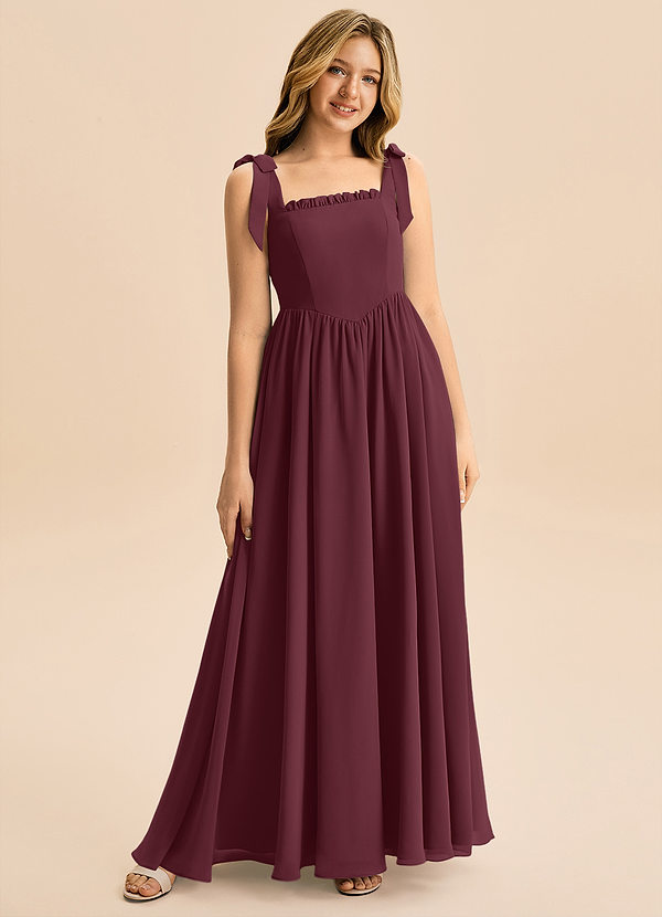 Azazie Delia Junior Abito A-Line in Chiffon Fiocco Cabernet image1